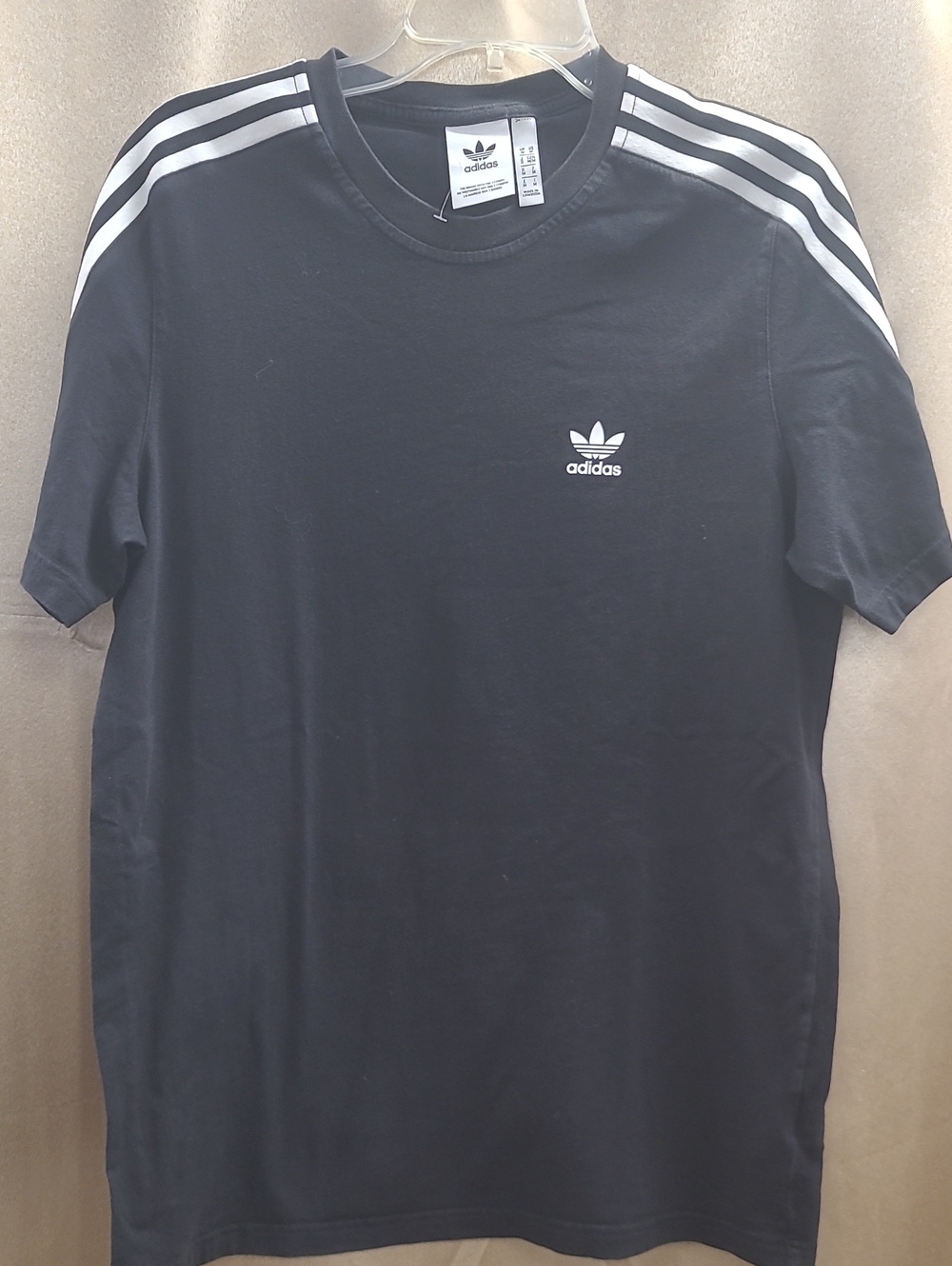 adidas Black Short Sleeve Tee with White Shoulder Stripes